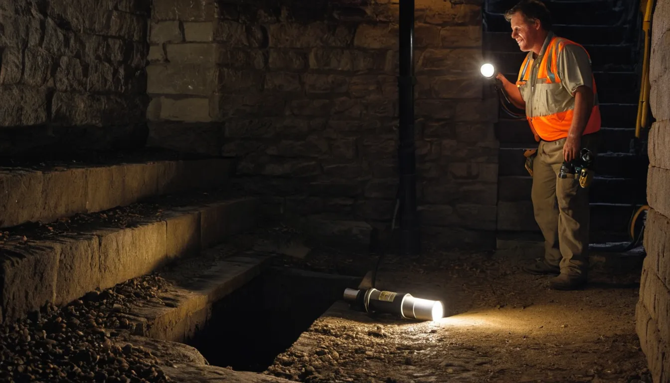 A provider checking an older basement sewer cleanout in a home near West Mifflin