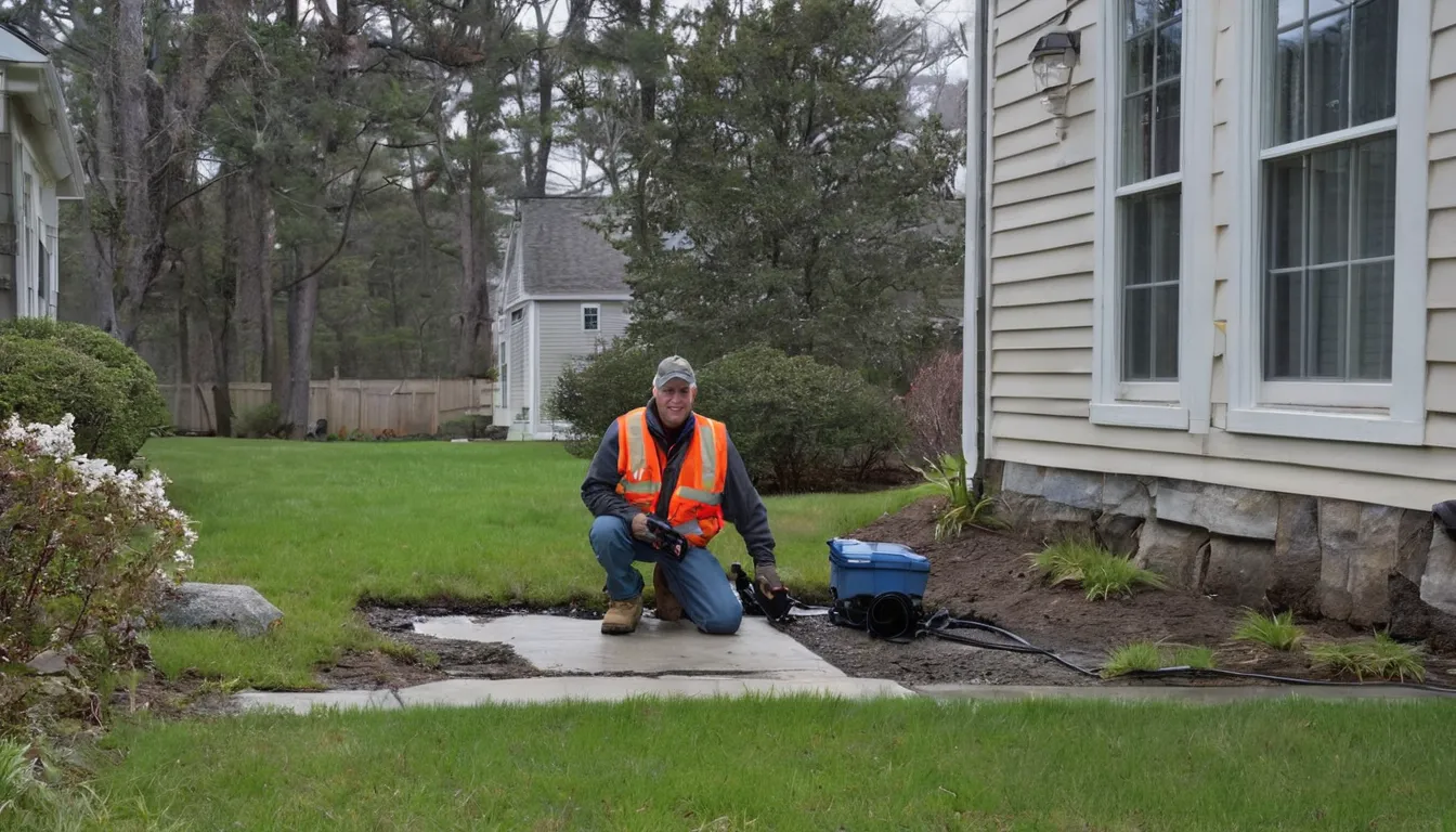 A local sewer line provider checking a cleanout beside an older home in West Mifflin